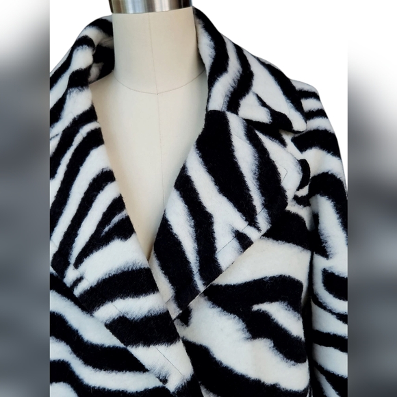 Rachel Roy Brushed Zebra Print Trench Wool Blend Coat M - Picture 10 of 14